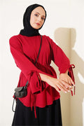 Loisha Tunic with Ankle Slit and Drawstring, Burgundy