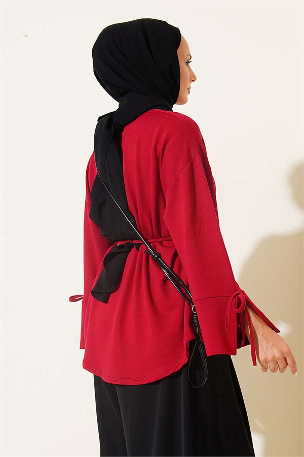 Loisha Tunic with Ankle Slit and Drawstring, Burgundy