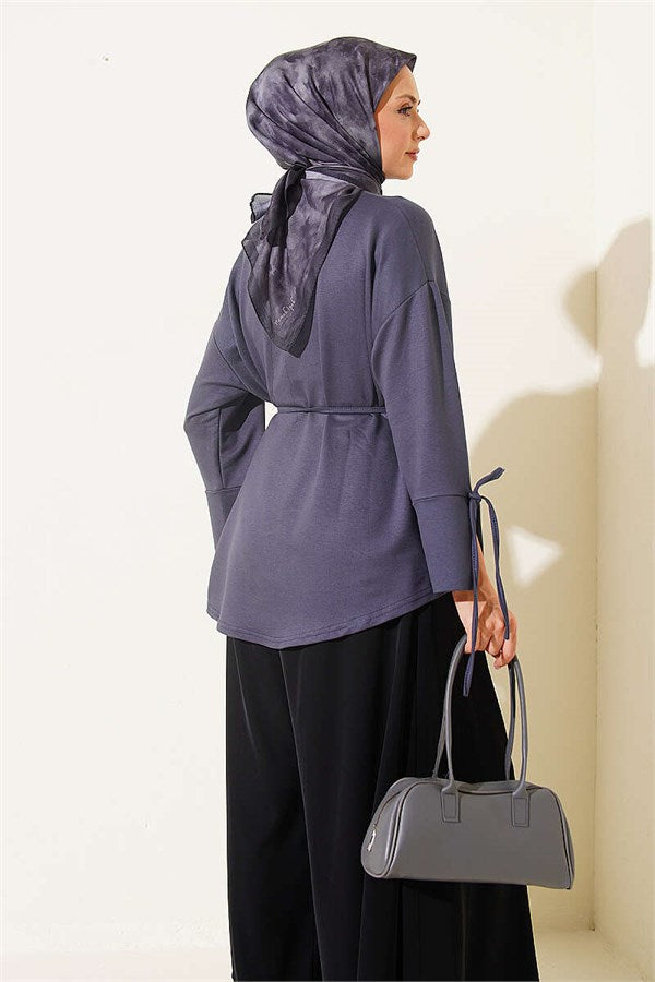 Loisha Tunic with Ankle Slit and Drawstring, Smoke Grey