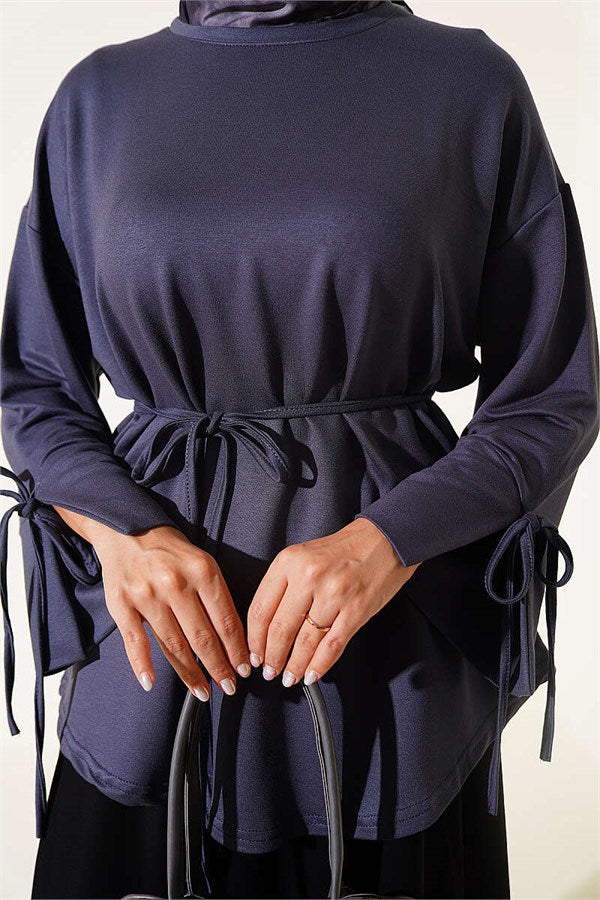 Loisha Tunic with Ankle Slit and Drawstring, Smoke Grey