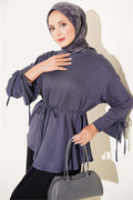 Loisha Tunic with Ankle Slit and Drawstring, Smoke Grey
