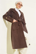 Belted Colt Feather Coat with Wrist Epaulets and Chestnut