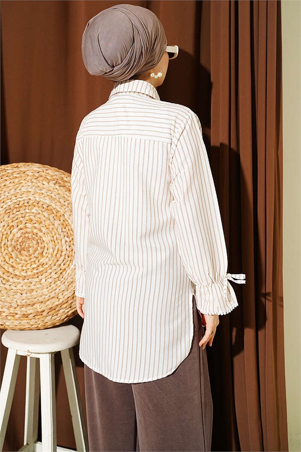 Striped Shirt with Ankle Straps, Beige