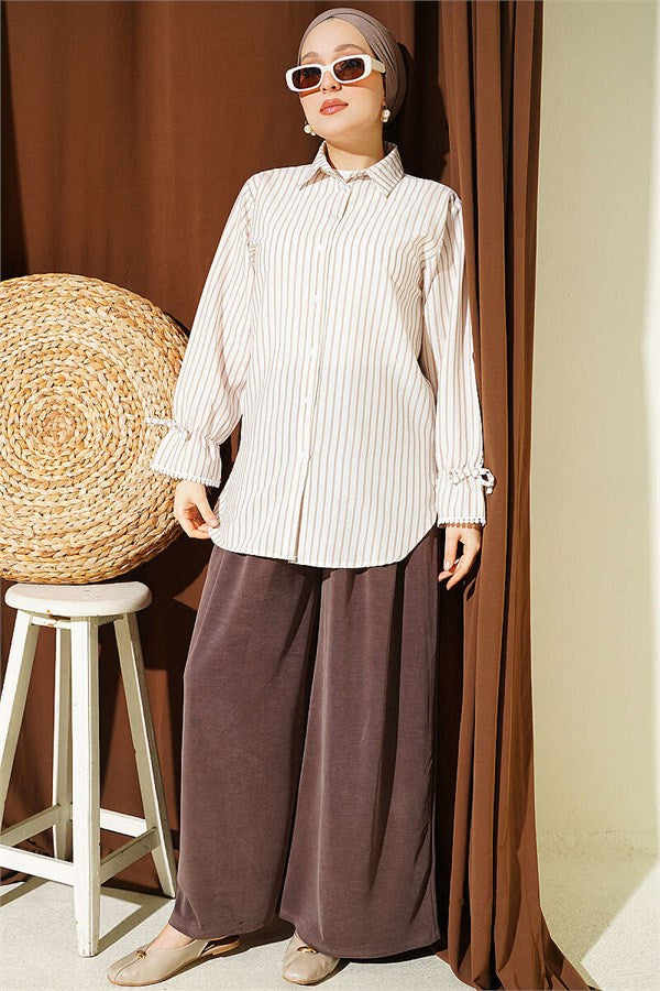 Striped Shirt with Ankle Straps, Beige