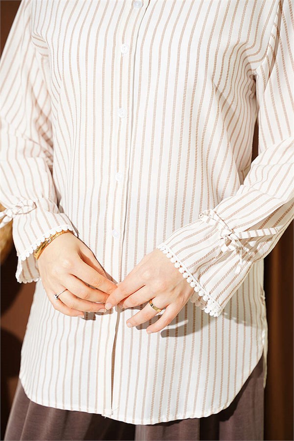 Striped Shirt with Ankle Straps, Beige
