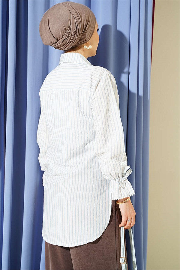 Striped Shirt with Ankle Straps, Ice Blue