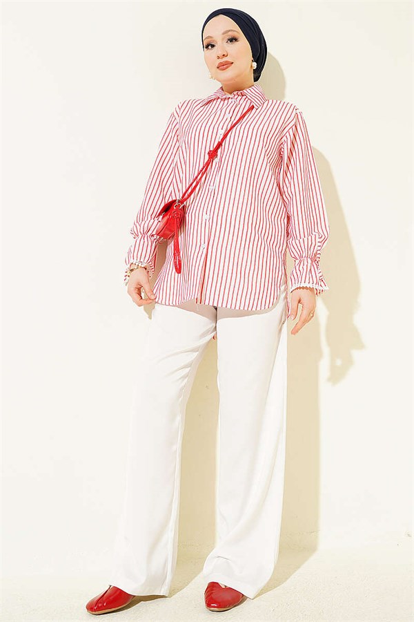 Striped Shirt with Ankle Straps, Red
