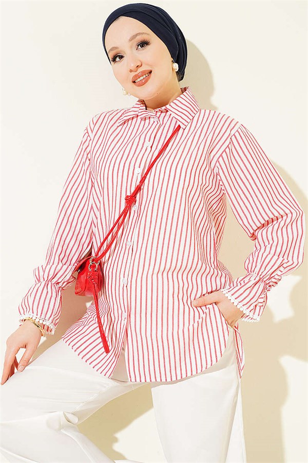 Striped Shirt with Ankle Straps, Red