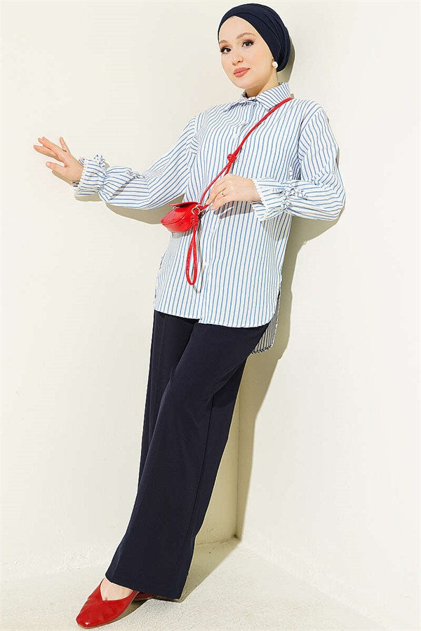 Striped Shirt with Ankle Straps, Blue