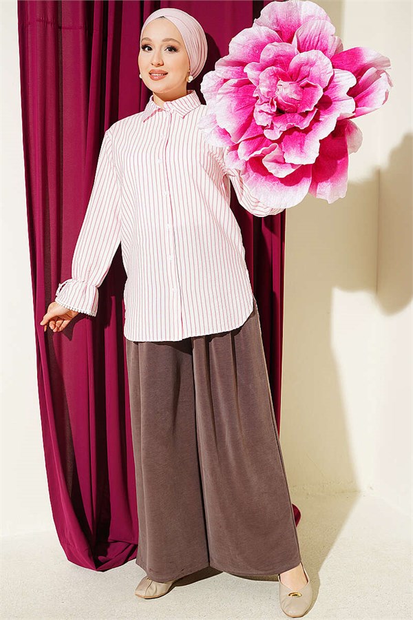 Pink Striped Shirt with Ankle Straps