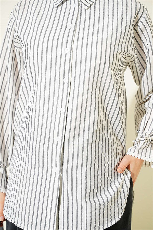 Striped Shirt with Ankle Straps, Black