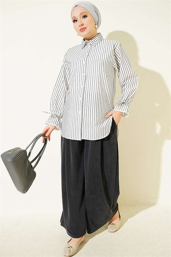 Striped Shirt with Ankle Straps, Black