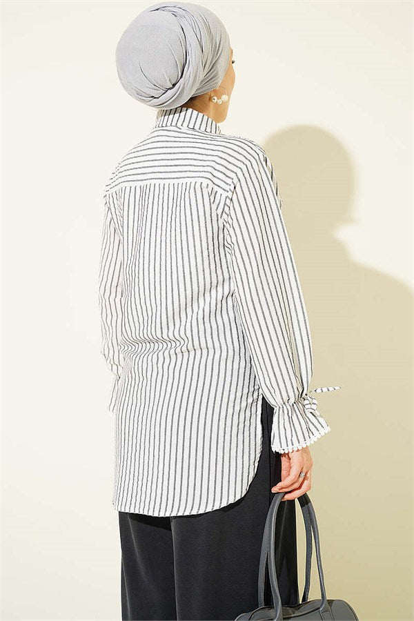Striped Shirt with Ankle Straps, Black