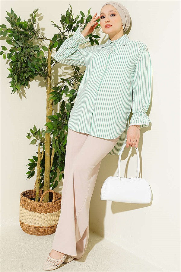 Striped Shirt with Ankle Straps, Green