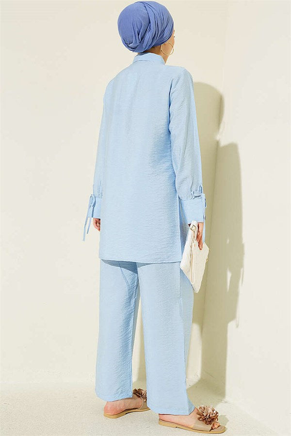 2 Piece Set with Ankle Straps and Ribbed Front, Blue