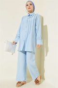 2 Piece Set with Ankle Straps and Ribbed Front, Blue