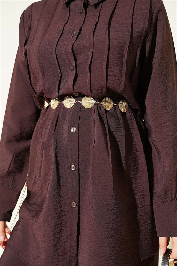 2 Piece Set with Ankle Straps and Ribbed Front, Coffee