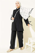 Ankle-tie Ribbed Front 2 Piece Set, Black