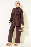 2 Piece Set with Ankle Straps and Ribbed Front, Coffee