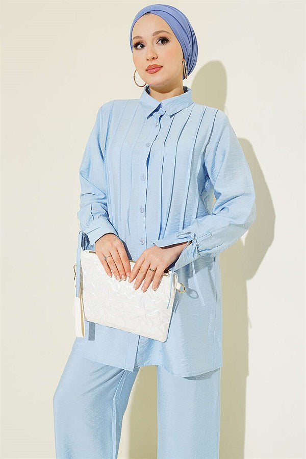 2 Piece Set with Ankle Straps and Ribbed Front, Blue
