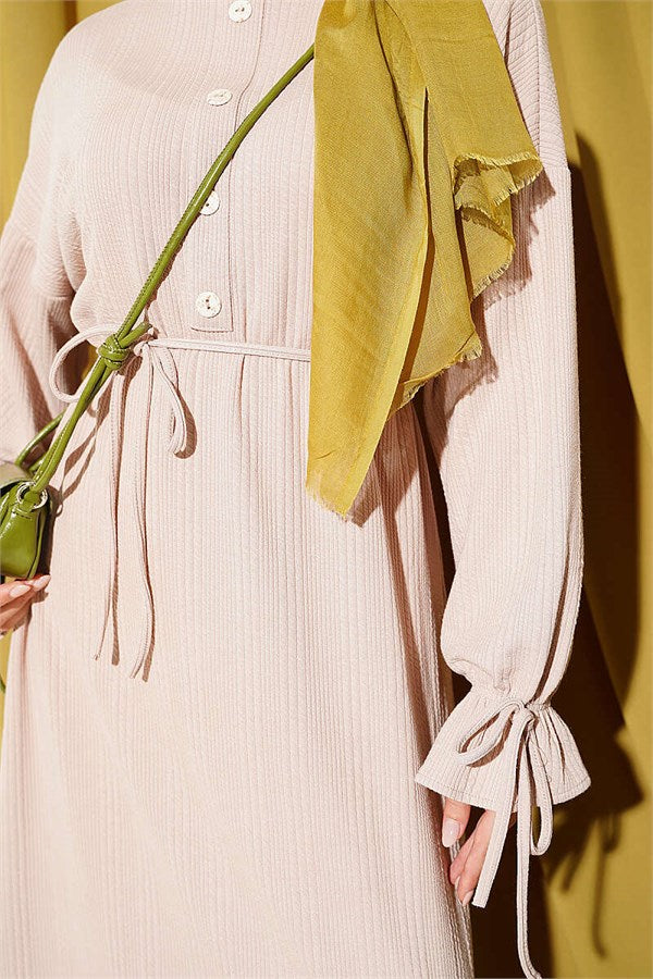 Ankle-Tie Knitted Dress, Beige