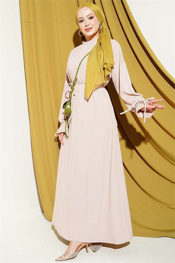 Ankle-Tie Knitted Dress, Beige