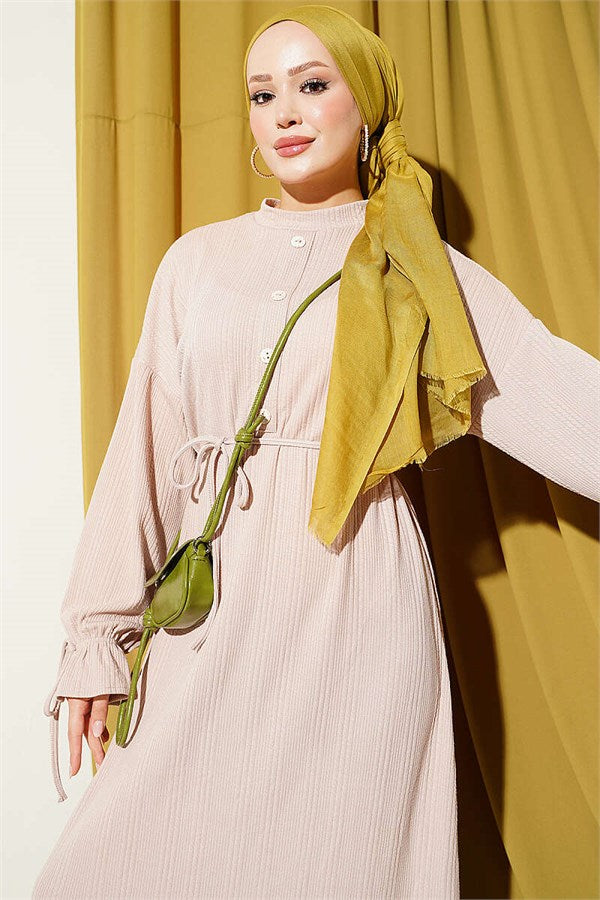 Ankle-Tie Knitted Dress, Beige
