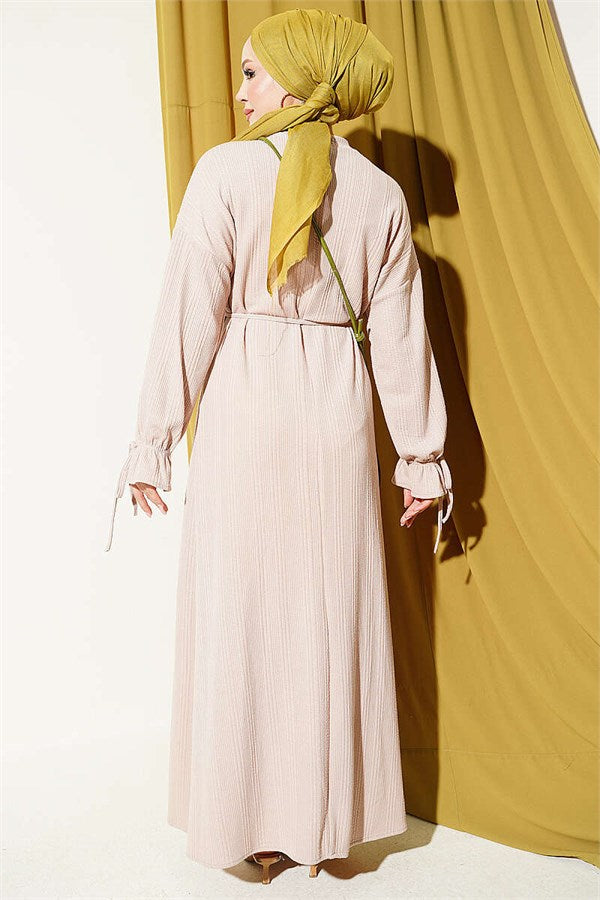 Ankle-Tie Knitted Dress, Beige