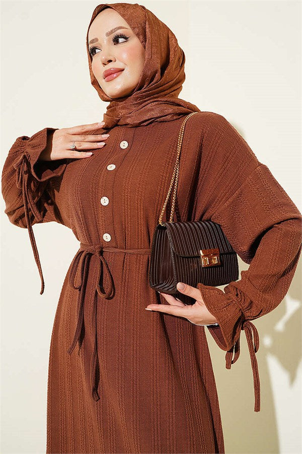 Ankle-Tie Knitted Dress, Coffee