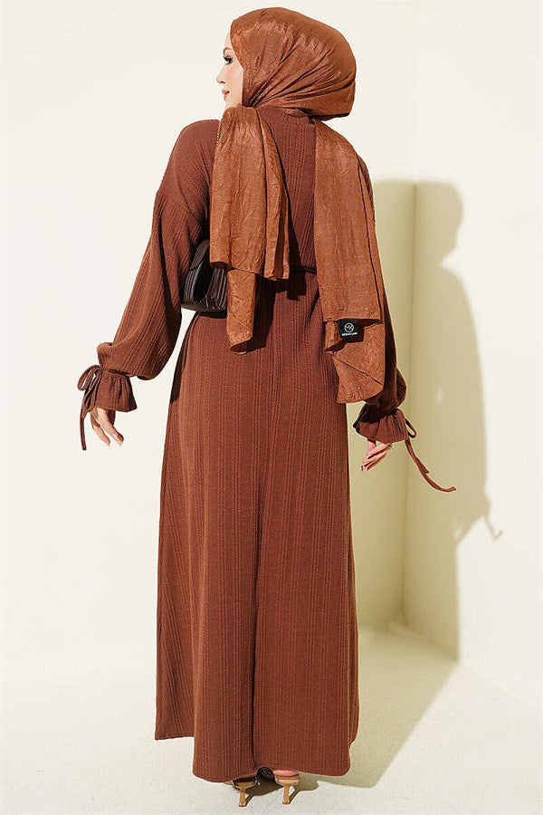Ankle-Tie Knitted Dress, Coffee
