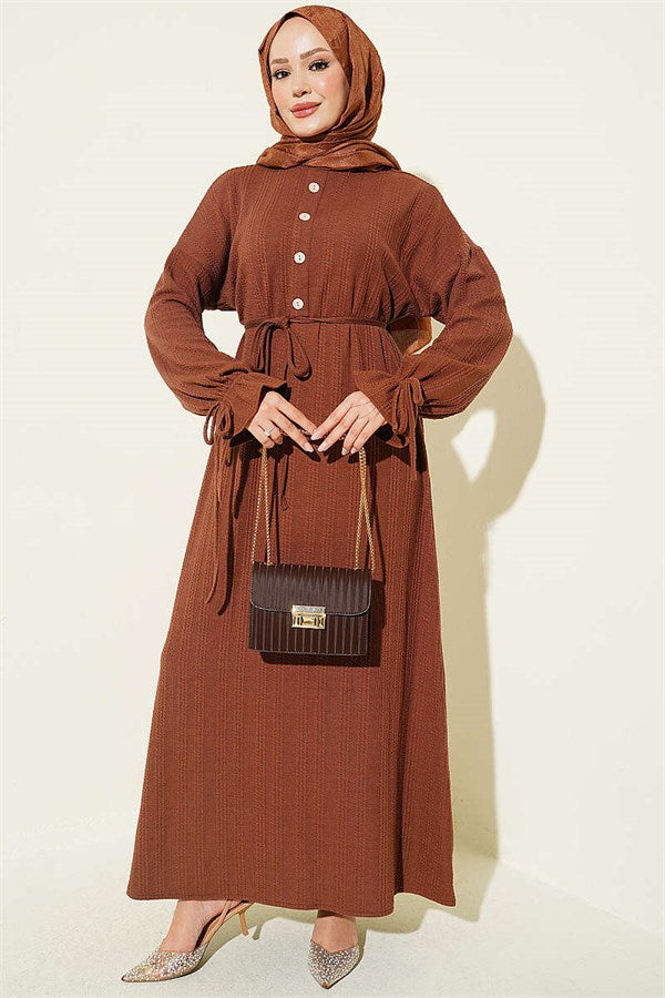 Ankle-Tie Knitted Dress, Coffee