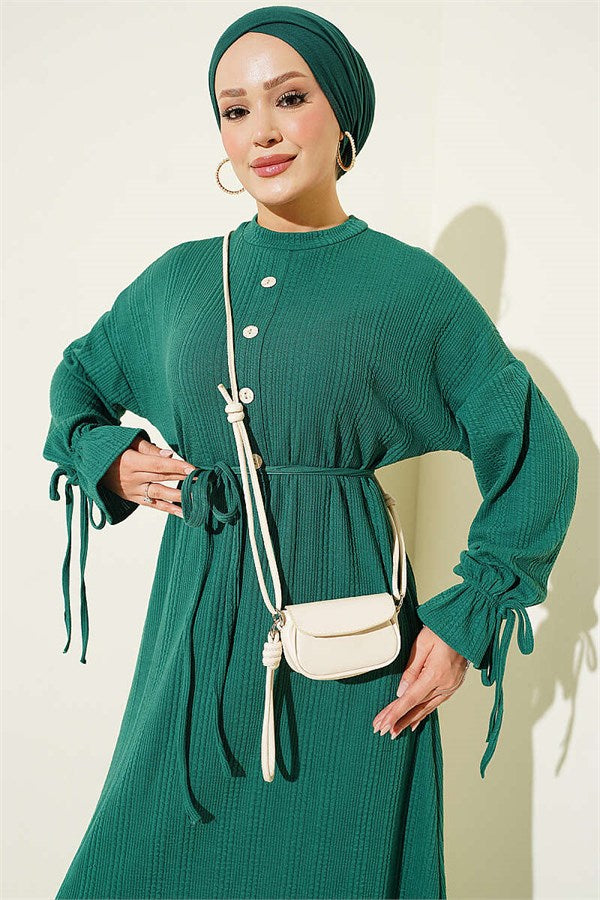 Ankle-Tie Knitted Dress Green