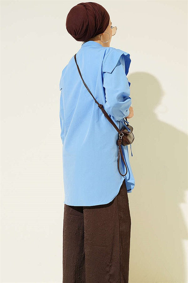 Ankle-tie V-neck Shirt, Baby Blue