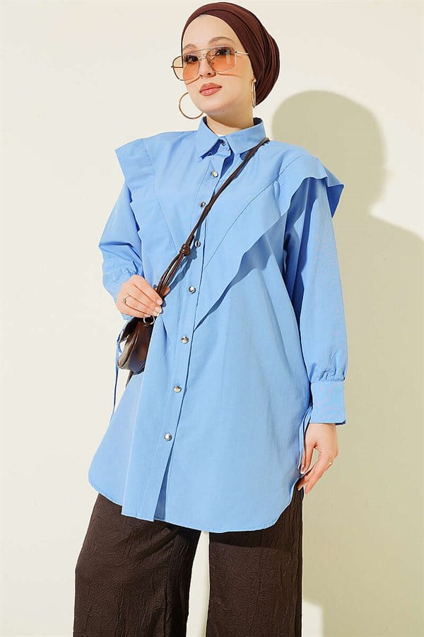 Ankle-tie V-neck Shirt, Baby Blue