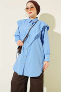 Ankle-tie V-neck Shirt, Baby Blue