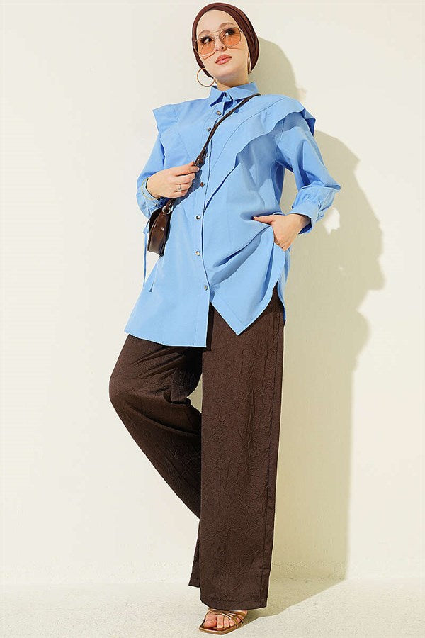 Ankle-tie V-neck Shirt, Baby Blue