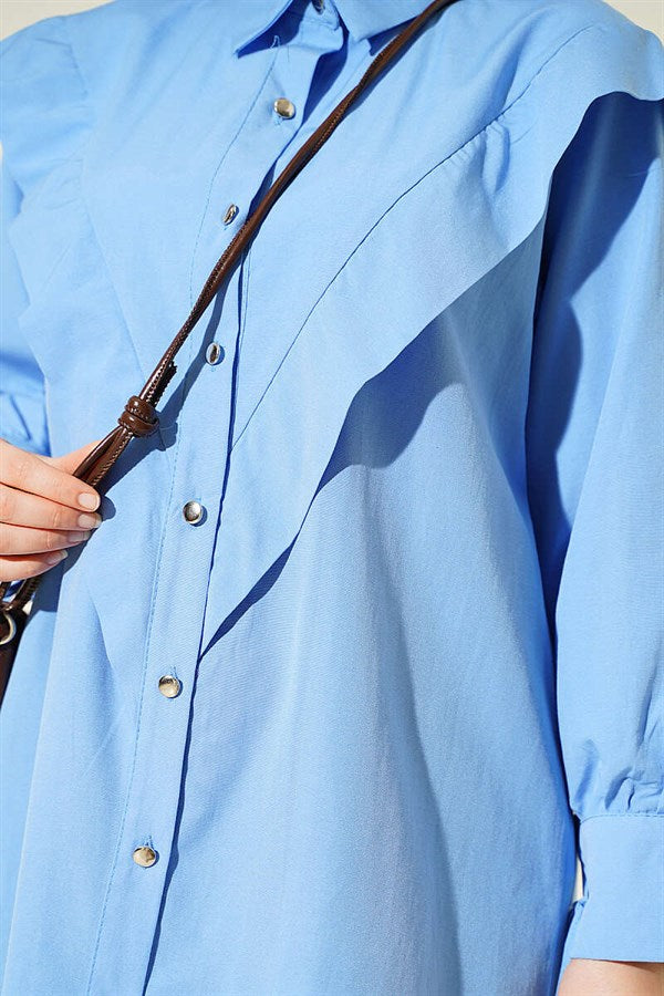 Ankle-tie V-neck Shirt, Baby Blue