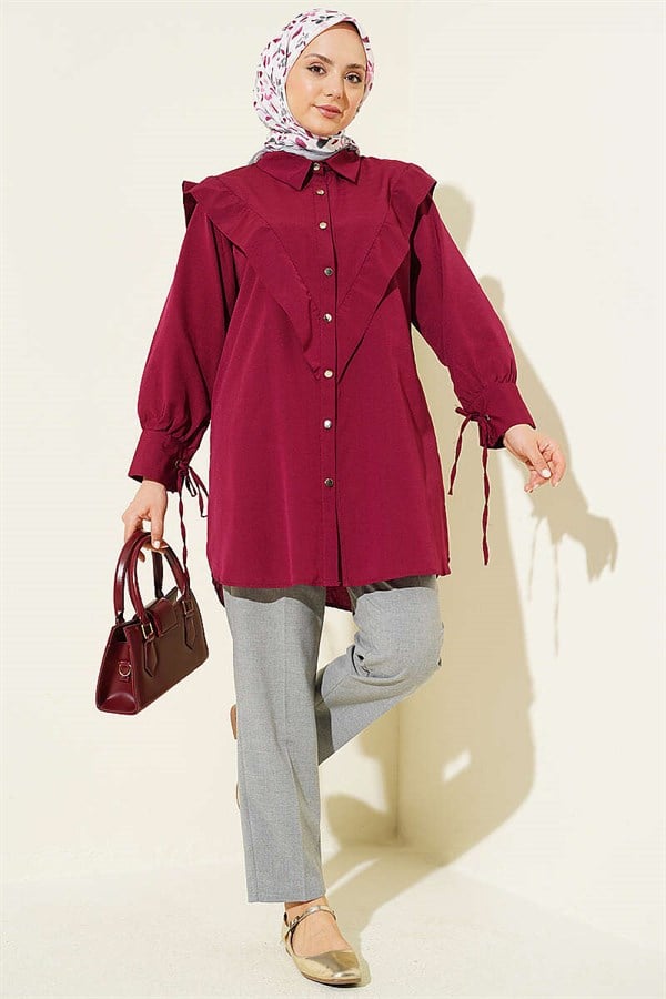 Burgundy Shirt with Ankle Straps and V-Neck