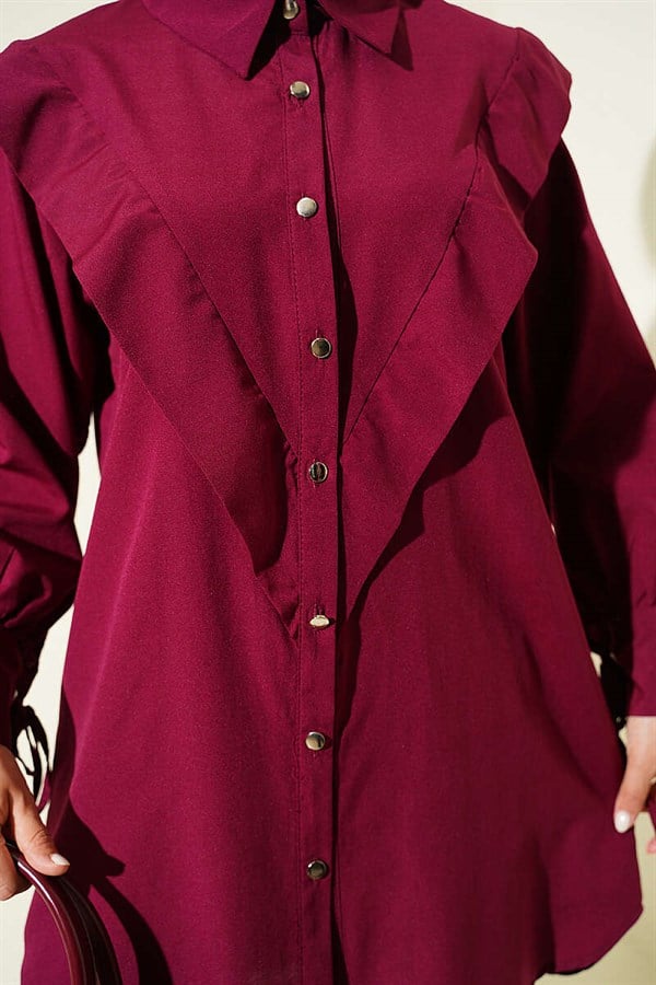Burgundy Shirt with Ankle Straps and V-Neck