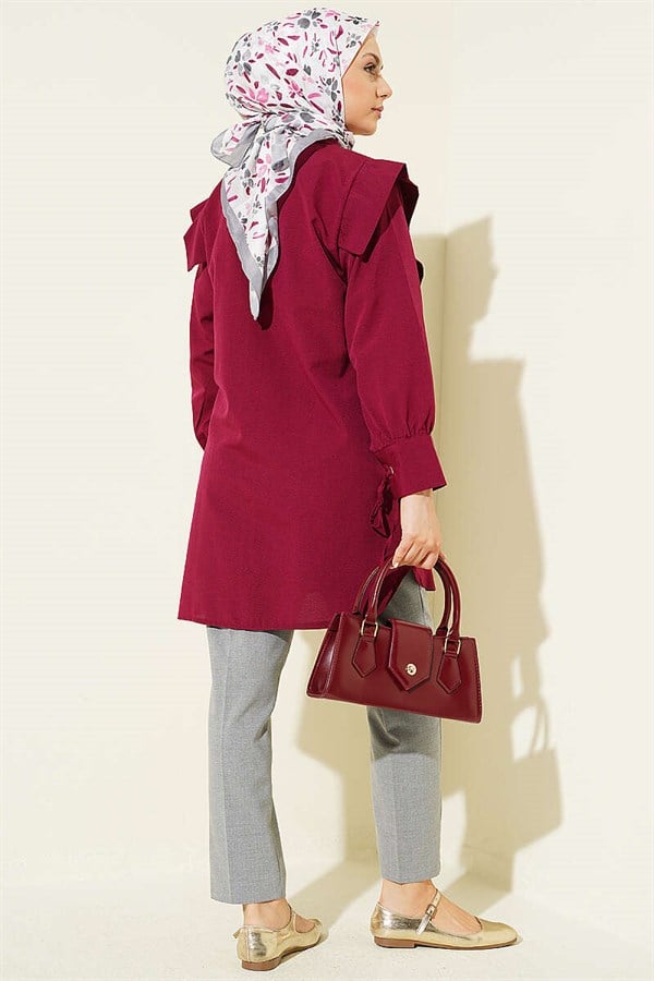 Burgundy Shirt with Ankle Straps and V-Neck