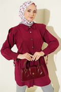 Burgundy Shirt with Ankle Straps and V-Neck