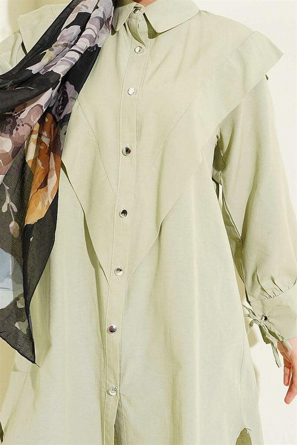 Ankle-tie V-neck Shirt, Light Green