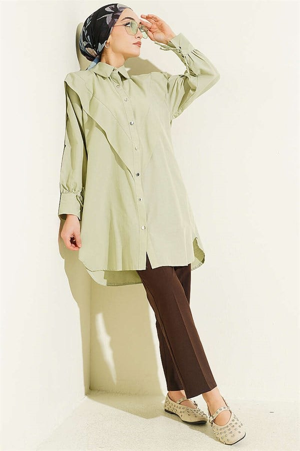 Ankle-tie V-neck Shirt, Light Green