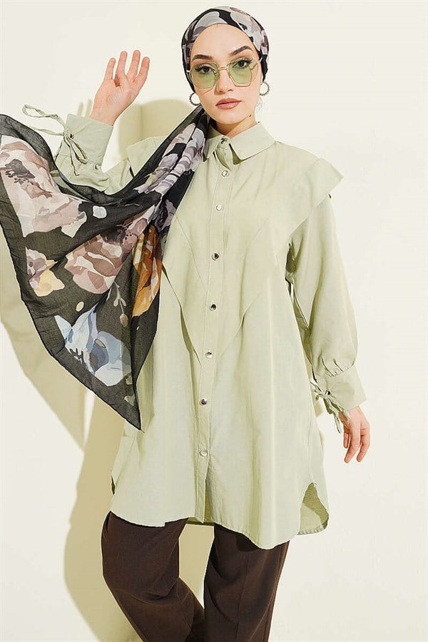 Ankle-tie V-neck Shirt, Light Green