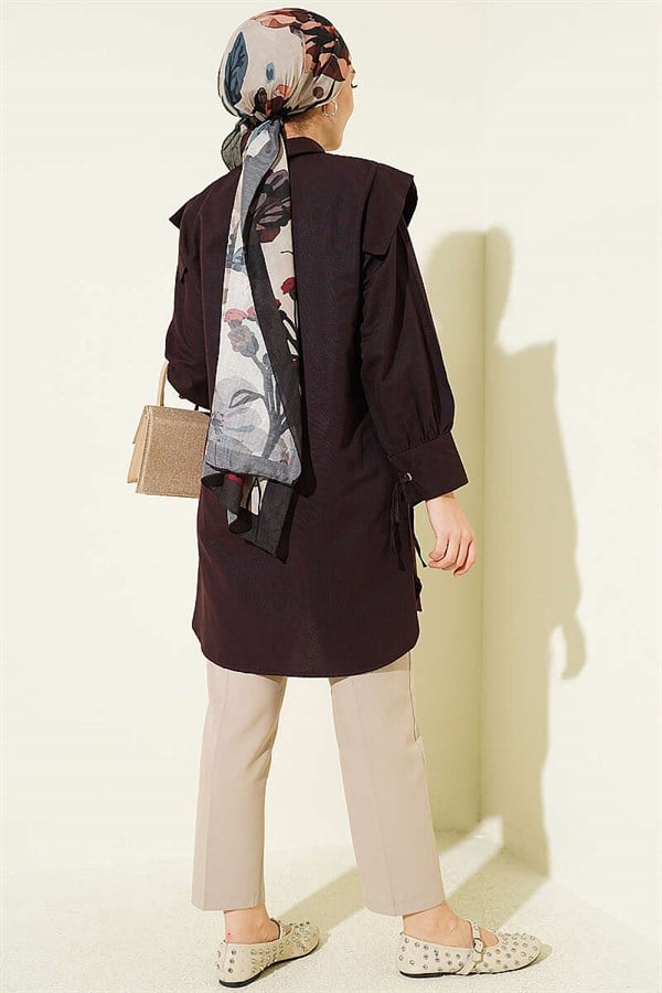Ankle-Tie V-Neck Shirt, Plum
