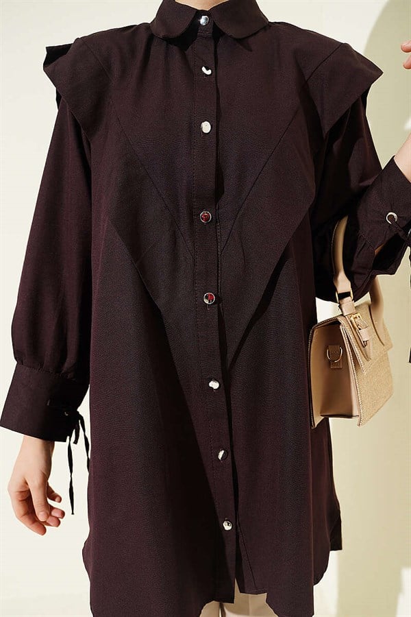 Ankle-Tie V-Neck Shirt, Plum