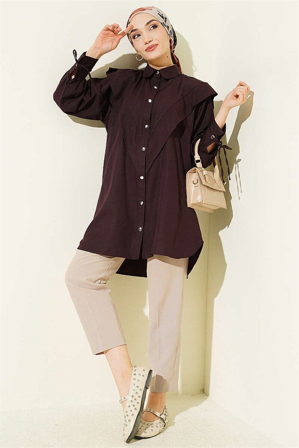 Ankle-Tie V-Neck Shirt, Plum