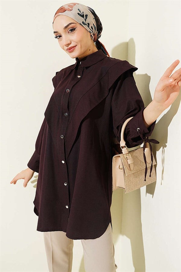 Ankle-Tie V-Neck Shirt, Plum