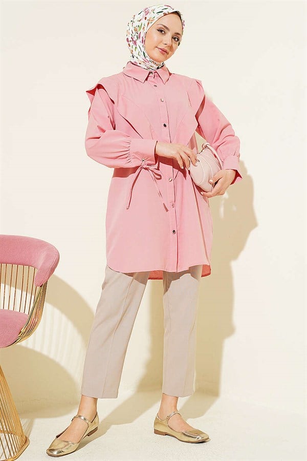 Wrist-Tie V-Shirt Powder Pink