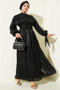 Black Evening Dress with Ankle Straps and Belt